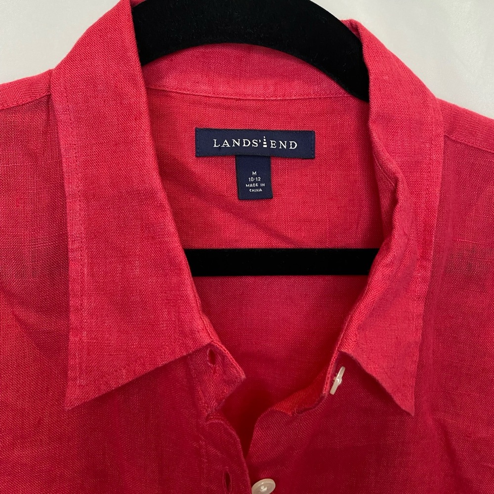 Land’s End linen coral red button down blouse top, size M - Picture 5 of 8